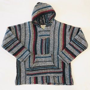 Men's Baja Joe Woven Poncho Black/White Striped